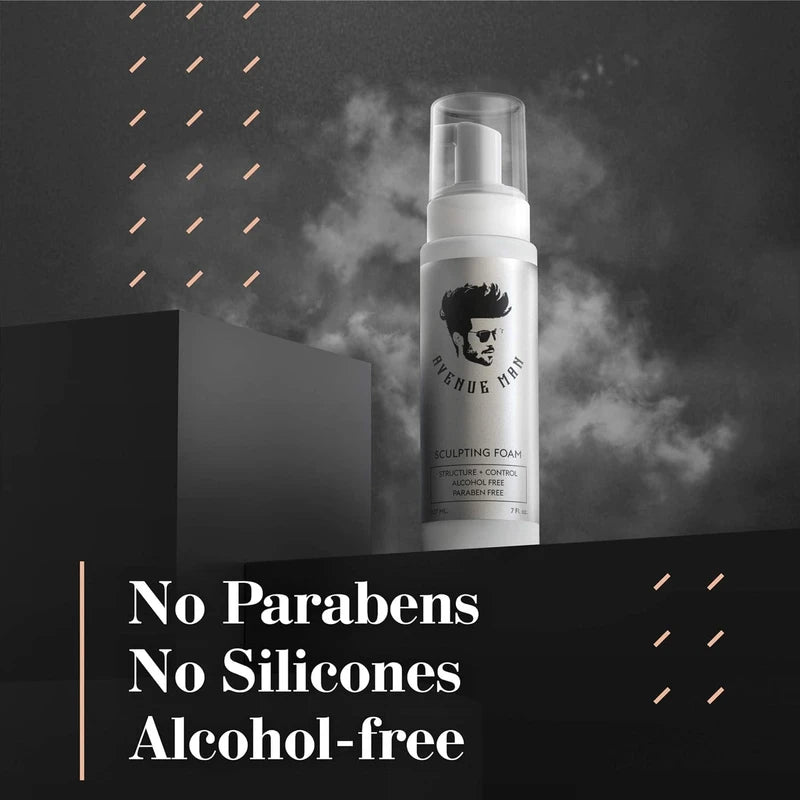 Avenue Man Unscented Sculpting Foam - 7 Oz Firm Hold Volumizing Hair Mousse for Men with Herbal Extracts Styling Hair Products - Fragrance, Alcohol, and Paraben-Free Hair Volumizer