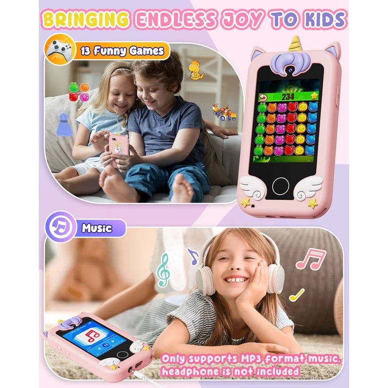 UCIDCI Kids Smart Phone Toys for Girls Ages 3-7 with Dual Camera - Toddler Phone Toys with Learning Games, Travel Toys with MP3 Music Player for Christmas, Birthday Gifts for 3 4 5 6 7 Year Old Boys