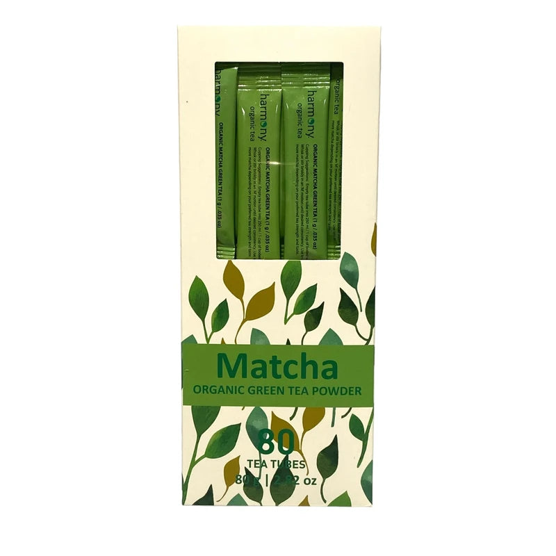 Matcha Certified Organic Green Tea Powder by Harmony Organic - (80 Count Single Serve Stick Pack Pouch)