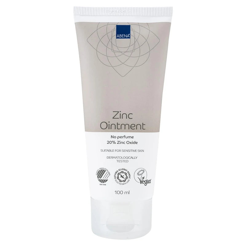 ABENA Zinc Ointment, Protective Cream with Barrier Effect for the Skin with 20% Zinc Oxide, Soothing & Quickly Absorbing, Free from Fragrances & Gentle, Dermatologically Tested, 100 ml