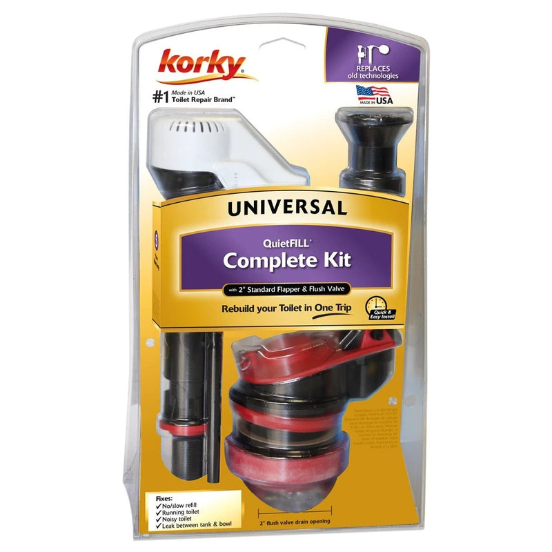 Korky 4010PK Universal Complete Toilet Repair - Stops Running Leaking Noisy Toilets - Easy to Install - Made in USA, 10-1/4" x 6-3/8" x 3-1/2"