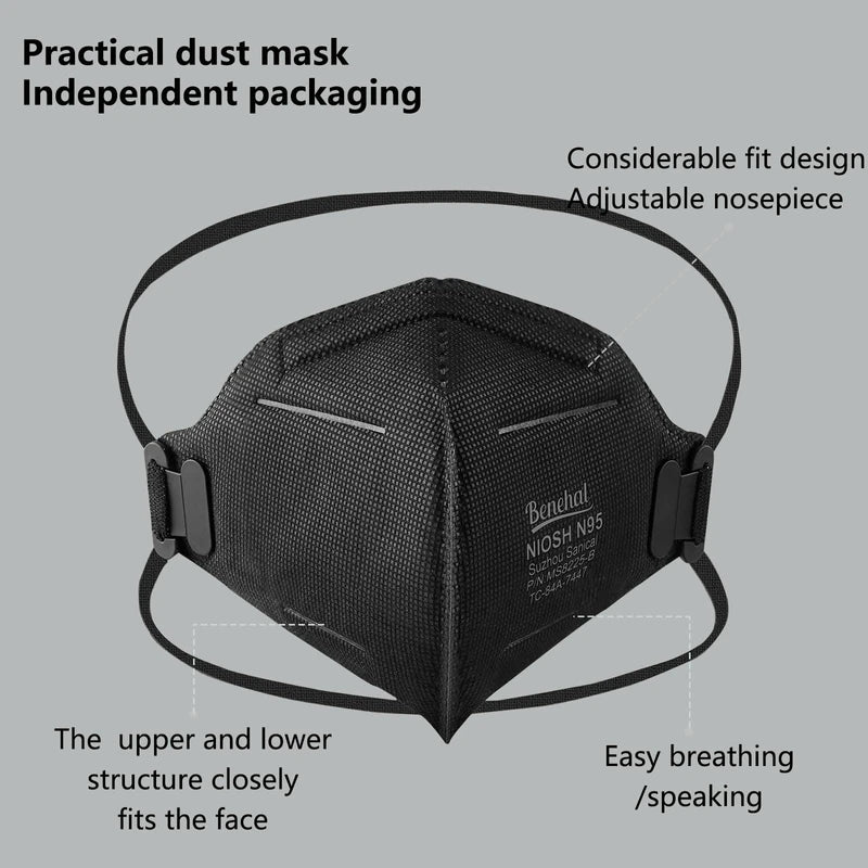 benehal N95 Mask Particulate Respirators, Pack of 50 N95 Face Masks, Individually Wrapped,Black