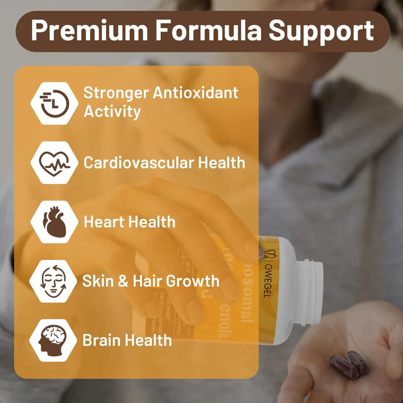 owegel Liposomal Tocotrienols 1000mg - High Bioavailability Vitamin E Tocotrienols Supplements,95% Delta & 5% Gamma Tocotrienol Capsules Support Cardiovascular,Skin,Bone,Antioxidant,60 Softgels