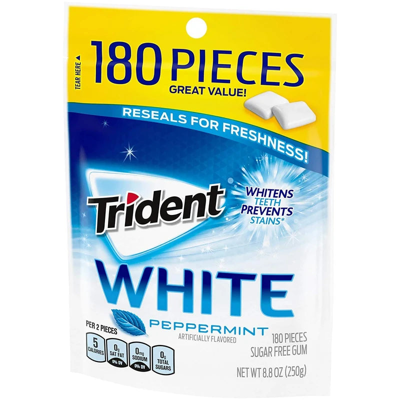 Trident White Peppermint Sugar Free Gum, Value Pack, 180 Pieces