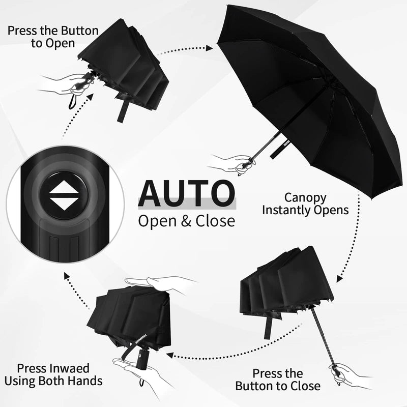 Yoobure Windproof Travel Umbrella, Automatic Umbrellas for Rain, Portable & Compact Umbrella for Backpack, Sun Umbrella for Walking, Folding Small Umbrella for Car, Lightweight Strong UV Protection