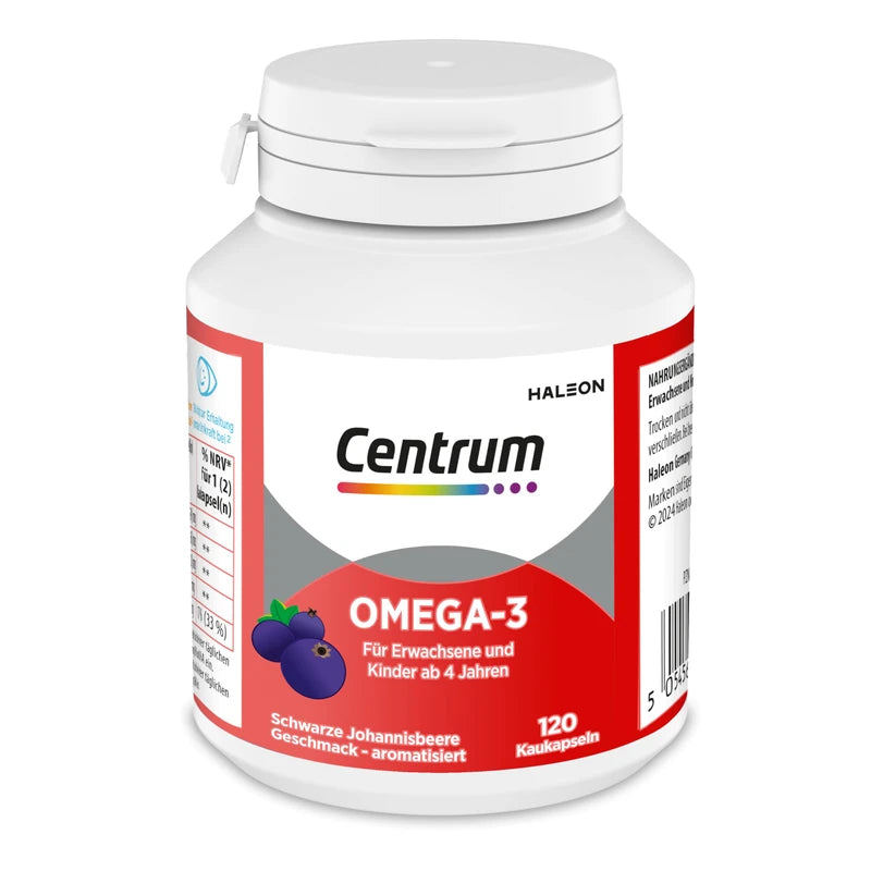 Centrum Omega-3 Chew Capsules, Pack of 120, Valuable Omega-3 Fatty Acids (DHA & EPA) and Vitamin E for Children from 4 Years and Adults
