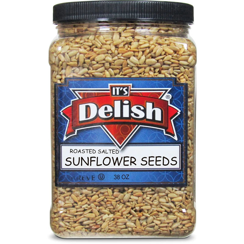 Gourmet Roasted Salted Sunflower Seeds by It's Delish, 38 Oz Jumbo Container (Jar) – Bulk Shelled Sunflower Seeds Kernels with Sea Salt – Crunchy Topping & Diet-Friendly Snack – USA Made, Vegan, Certified Kosherck