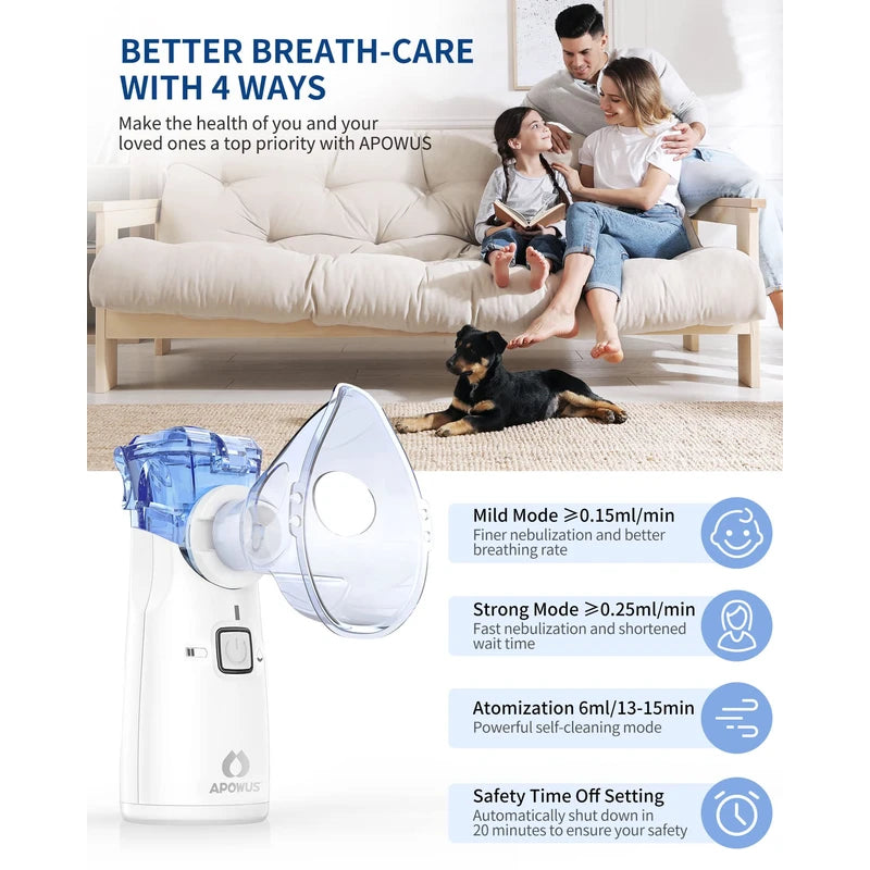 APOWUS Portable Nebulizer - Nebulizer for Adults and Kids, Nebulizer Machine for Adults and Kids with 3 Nebulizer Masks and Adjustable Nebulization Rate, Handheld and Easy to Use