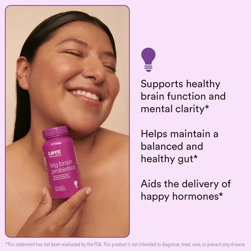 Love Wellness Nootropics Brain Support Supplement, Big Brain Probiotics | Brain Function, Focus, Cognitive Health, & Healthy Mood | Organic Reishi, Chaga, & Lions Mane Mushrooms | Vegan | 30 Capsules