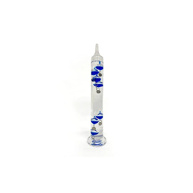 30cm Tall Free Standing Galileo Thermometer with Seven Blue Floating Globes | Measures temperatures from 16 Degrees Centigrade to 28 Degrees | Also in Fahrenheit | Weather Station | Water Thermometer