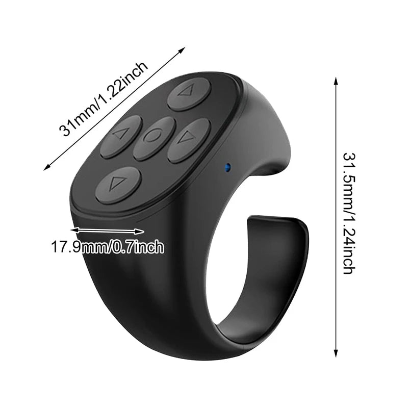 Fingertip Wireless Bluetooth Remote Control, TIK-to-k Remote Control APP Kindle Page Turner, Scrolling Rings Rechargeable Camera Remote for Phones Tablets(Black)