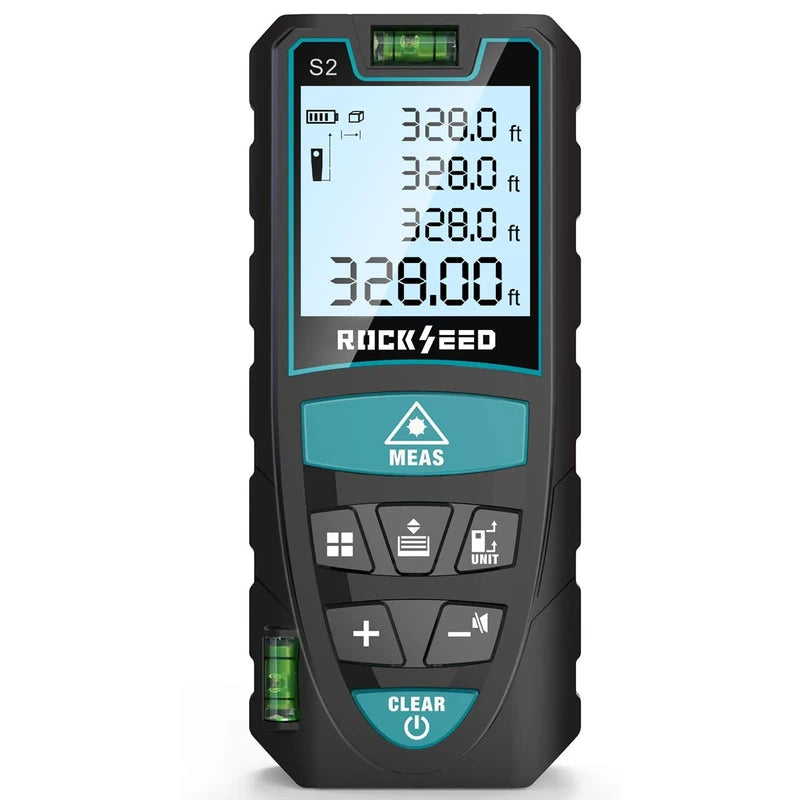 Mileseey S2 IP54 Digital Laser Rangefinder, Distance Measurement Device with 2 bubble levels, LCD Backlight, m/inches/feet with Multiple Measuring Modes such as Pythagoras/Distance/Area/Volume, IP54