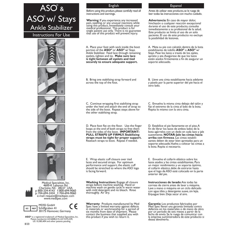 Med Spec Med Spec ASO Ankle Stabilizer, White, Large