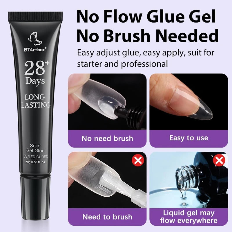 BTArtbox Solid Nail Gel - 20g Nail Gel for Press On Nails, Upgrade 3 in 1 Nail Gel for Fake Nails, Super Strong Cured Needed Acrylic Nail Gel for Long Lasting Manicure Pedicure