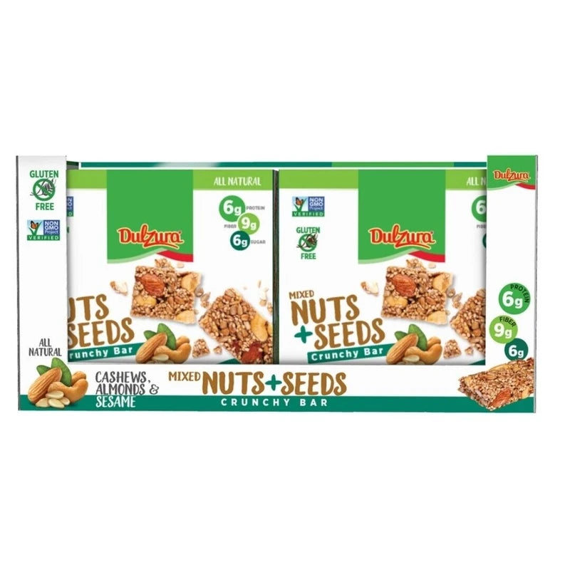 Dulzura All Natural Mixed Nuts + Seeds Crunchy Bars PK-16 GLUTEN FREE NON GMO