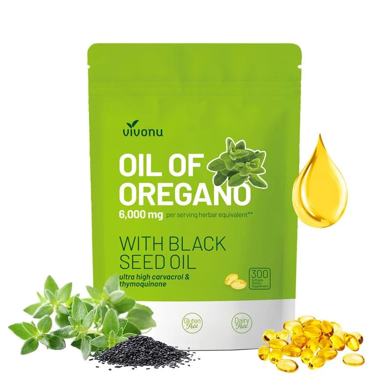 VivoNu Oil of Oregano with Black Seed Oil 300 Capsules | Natural Antioxidants | Nutritional Support | Highly Effective Botanicals Dietary Healthcare Supplement - Specification: Pack of 1