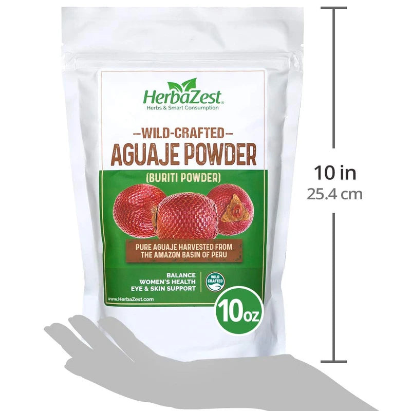 HerbaZest Aguaje Powder Superfood for Women - 10oz (283g) - Wild Crafted & 100% Pure - Vegan & Gluten Free - Perfect for Smoothies & Juices, Baked & Non-Baked Goods, Yogurt & Cereal, Ice Cream & More