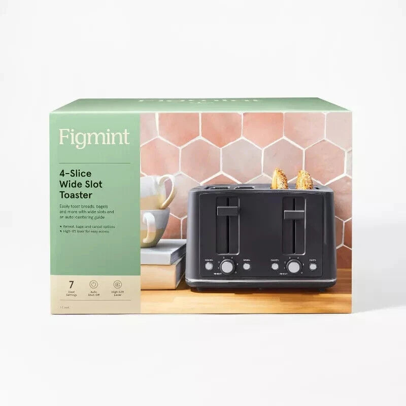 Figmint 4 Slice Toaster Thin Chrome Trim Band Gray, 7 Browning Settings- Figmint™. NEW