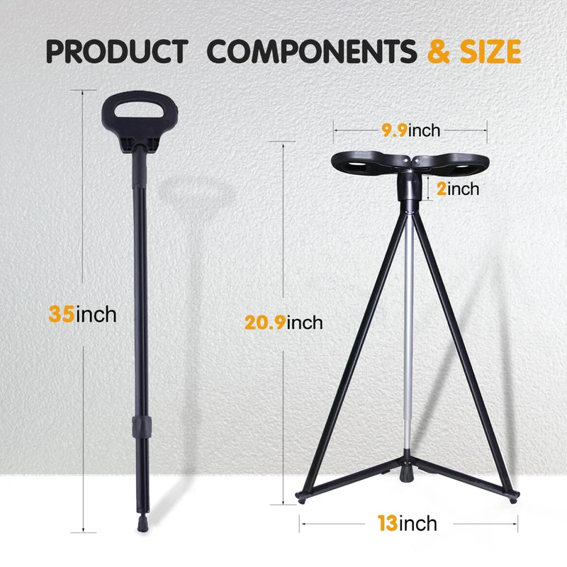 Cane with Seat 2-in-1 Portable Walking Stick with Seat for Men & Women Folding Lightweight Sturdy Tripod Cane Foldable Stool Mobility Aid Crutch Chair with Travel Bag for Elderly, Seniors & Handicap