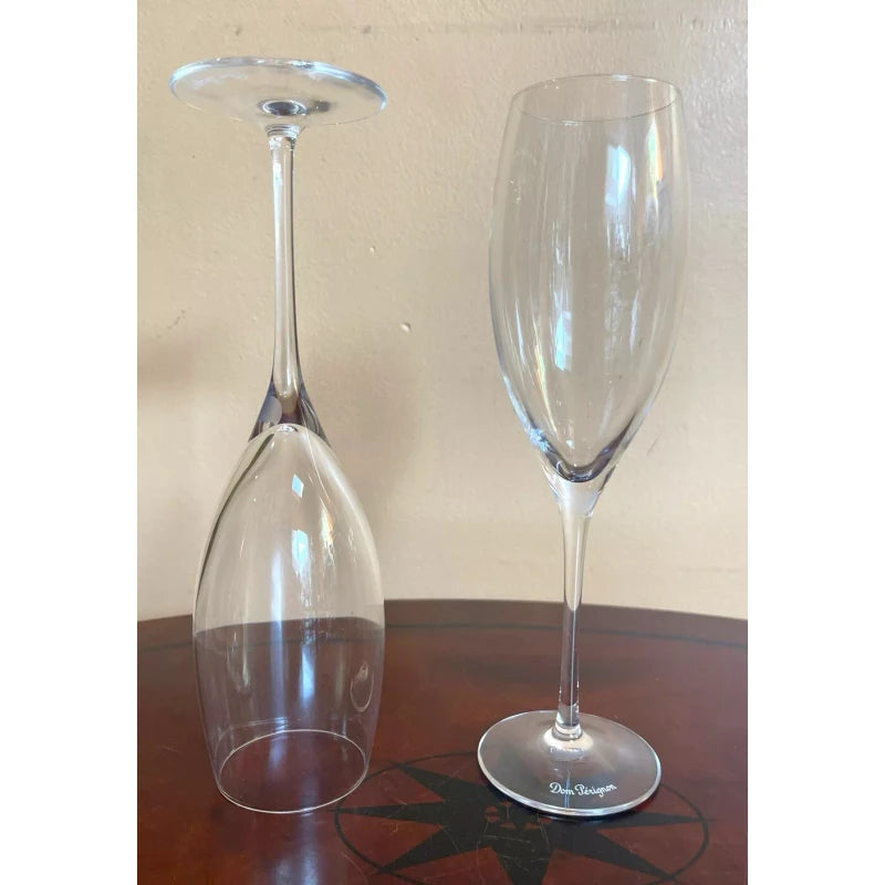 Dom Perignon Signed DOM PERIGNON Crystal Etched SHIELD LOGO 9 1/8" CHAMPAGNE FLUTES Set Of 2