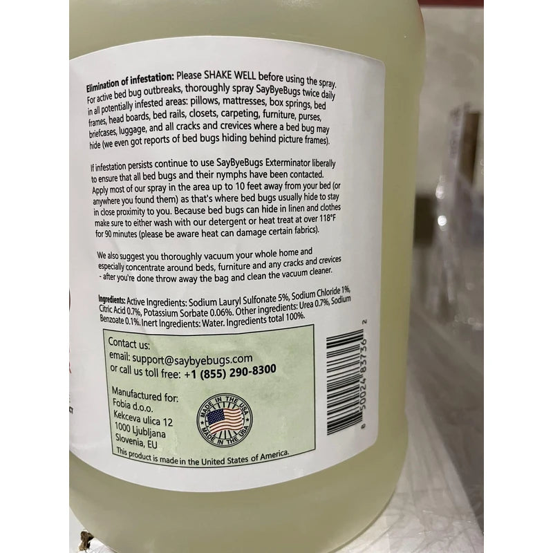 Bed Bug Killer Spray. Say Bye Bugs. Non-Toxic, Kills on Contact. New Formula. (128oz)