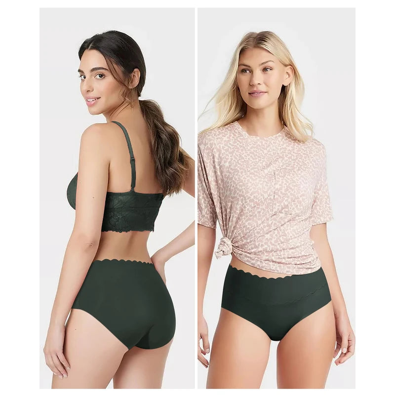 Levao Pack of 6 Women's Seamless Briefs Seamless Waist Midi Panties Hipsters Comfort Underpants Women Multipack S-XXL, Green - 6