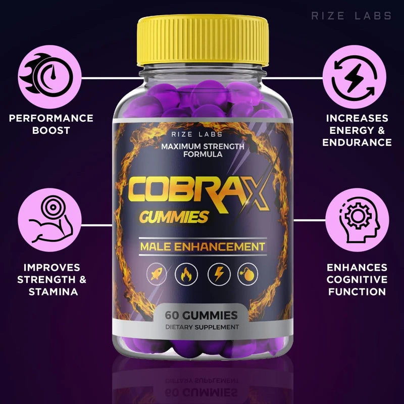 (3 Pack) CobraX Gummies, CobraX Gummies for Men, Cobra X Performance Shark Support Tank Ultra Pure Supplement Gomitas Advanced Formula Energy Review Stamina (180 Gummies)