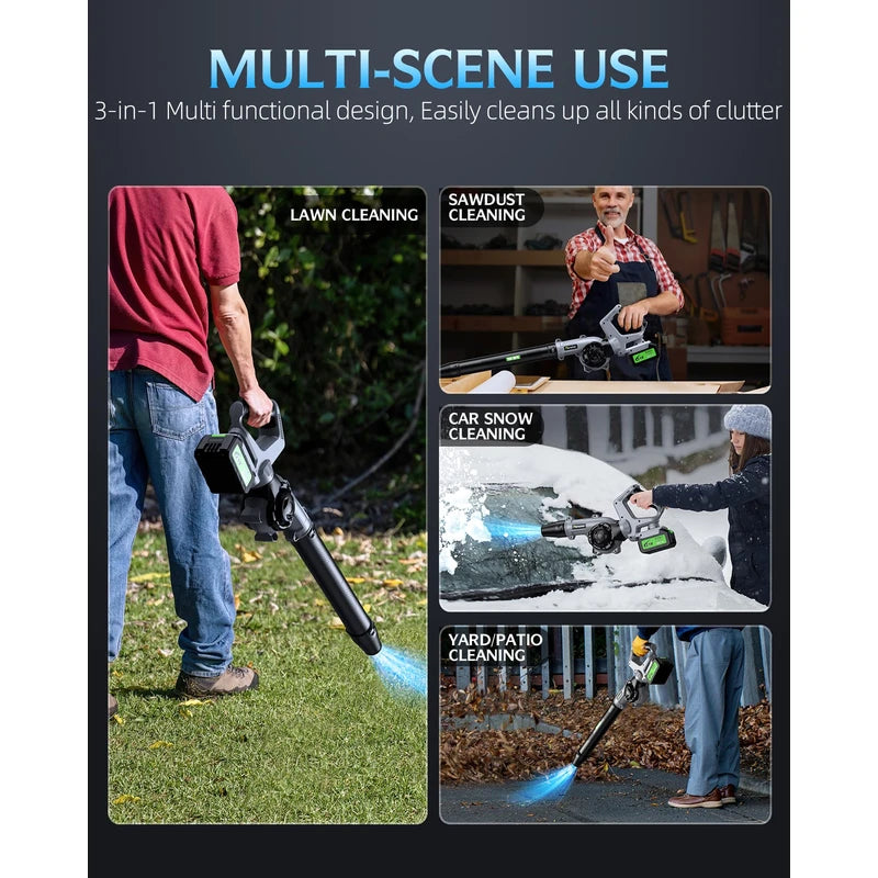 Leaf Blower - 150000RPM Cordless Electric Blower - 2 X 4.0Ah Batteries and Charger - 3 Speed Mode - 21V Lightweight Leaf Blower for Patio Cleaning, Lawn Care (Gray)