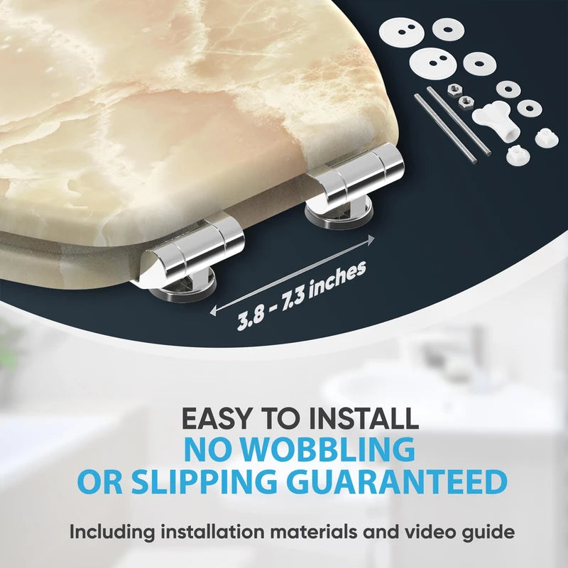 Sanilo Soft Close Toilet Seat ELONGATED, Quiet and Slow Close Lid and Seat, Strong Bumpers and Hinges, Marble Nature