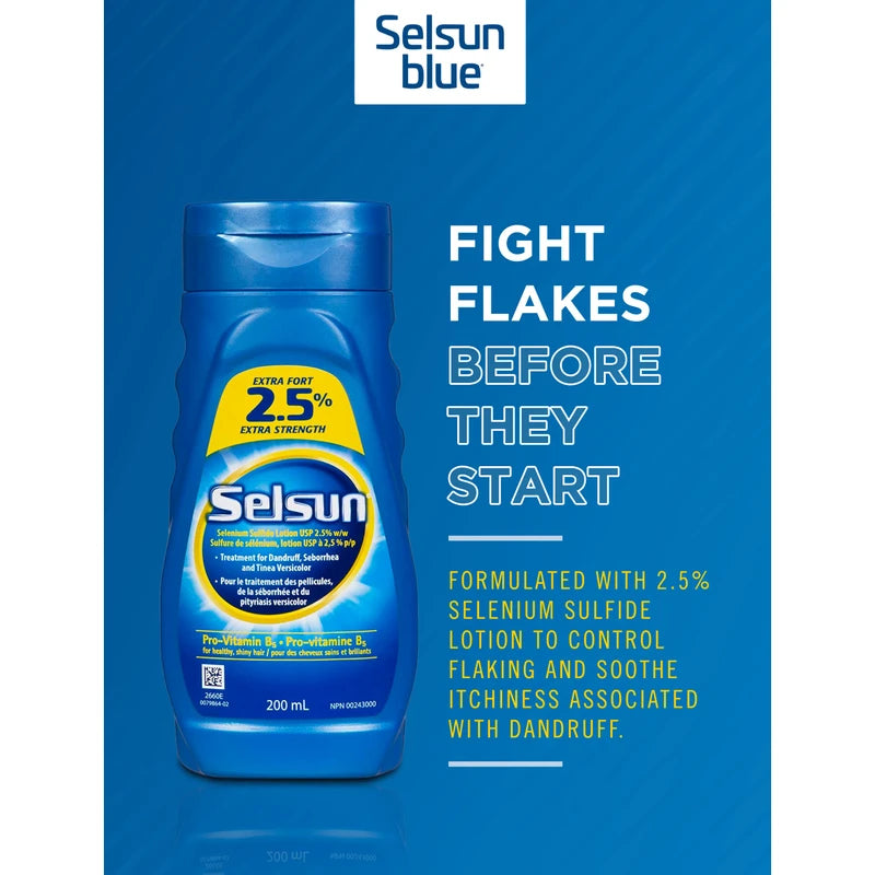 Selsun Dandruff Shampoo, Dandruff Treatment for Scalp with 2.5% Extra Strength Selenium Sulfide Lotion and Pro-Vitamin B5, 200 mL