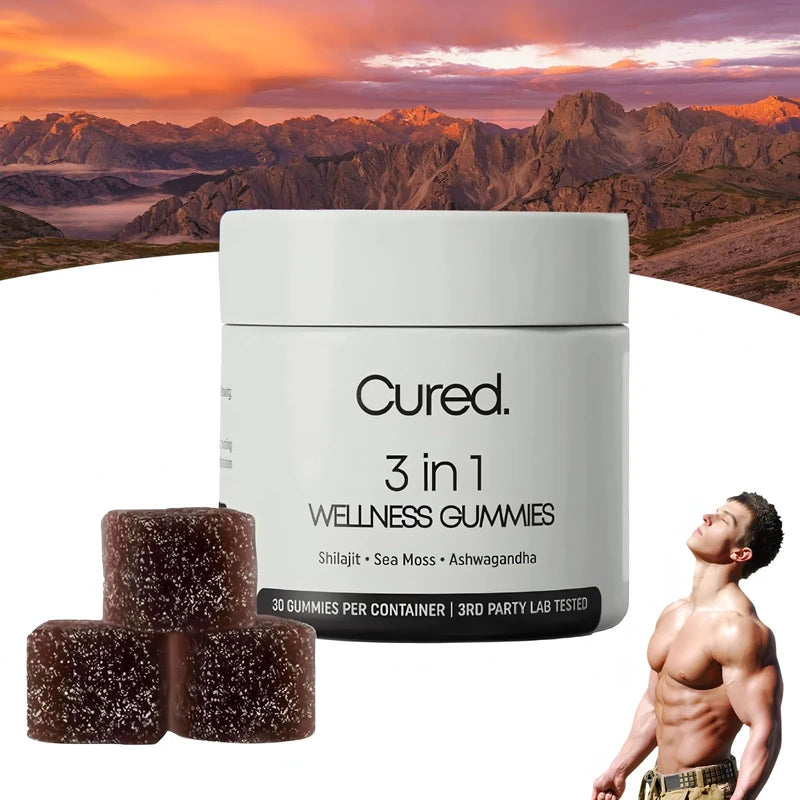 KANBHE Cured 3 in 1 Gummies, Shilajit Gummie, Cured 3 in 1 Shilajit Gummies for Men, Natural Energy Boost, Gummie for Men, 30 Day Supply Per Bottle