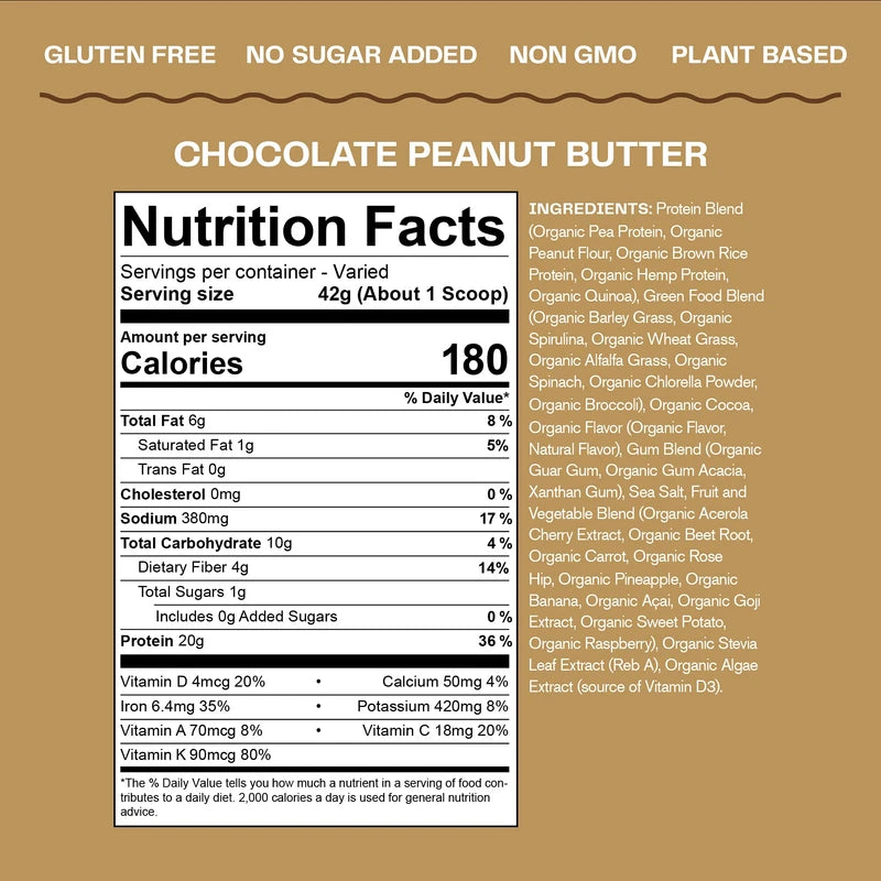 Amazing Grass Amazing Grass Organic Plant Protein Blend: Vegan Protein Powder, New Protein Superfood Formula, All-In-One Nutrition Shake With Beet Root, Original, 18 Servings (Chocolate Peanut Butter)