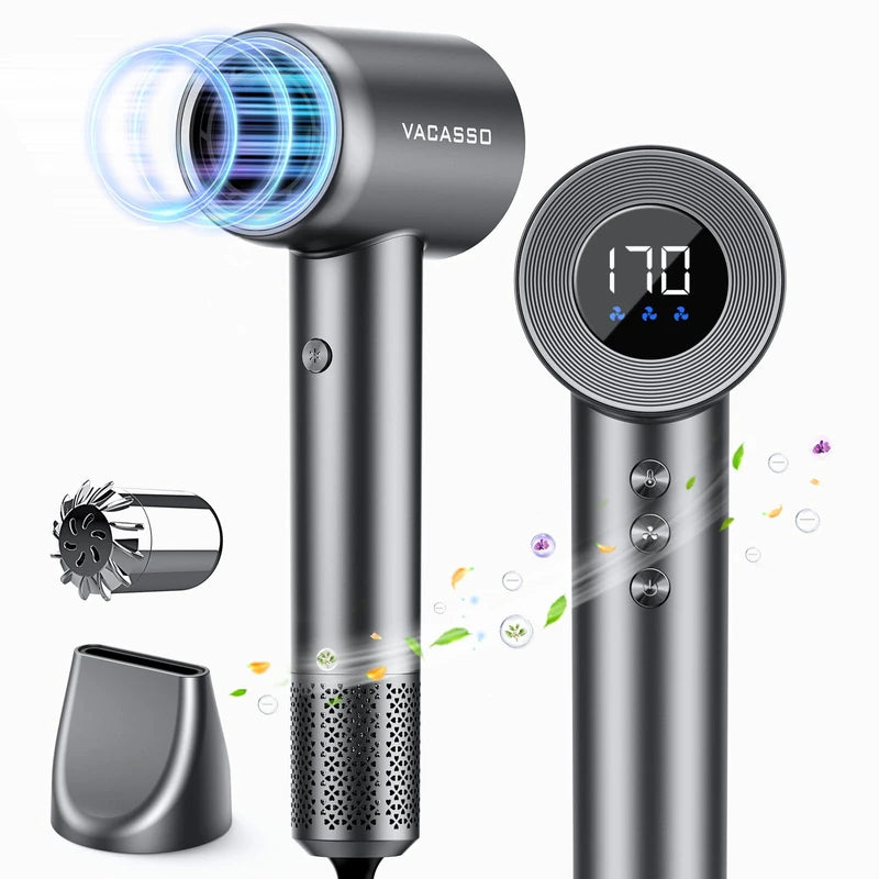 Hair Dryer, 110, 000 RPM High Speed Blow Dryer for Fast Drying, Negative Ionic Hair Dryer for Hair Care, HD Display, 360° Rotating Magnetic Nozzle, Low Noise Hair Dryer for Home and Travel