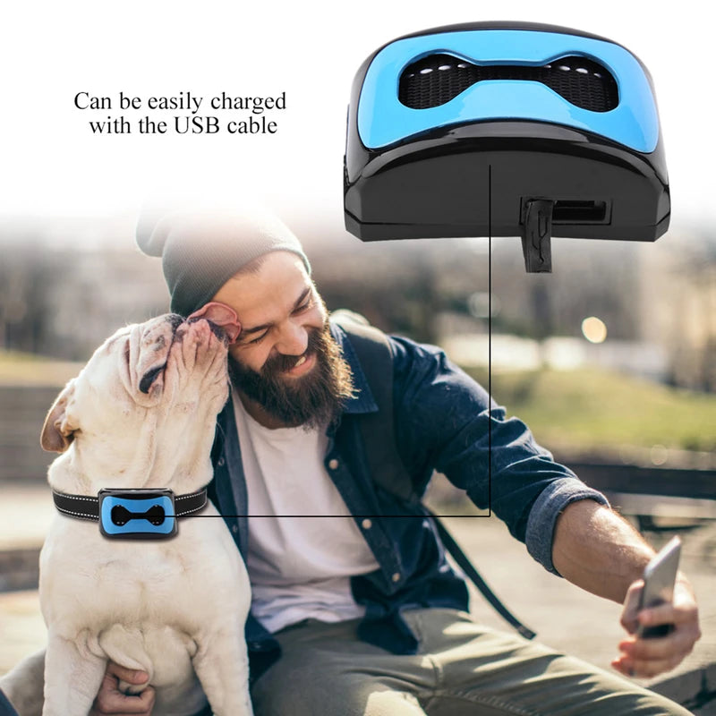 Barking Control Device Rechargeable Waterproof AntiBarking Collar Barking Detection(Blue)