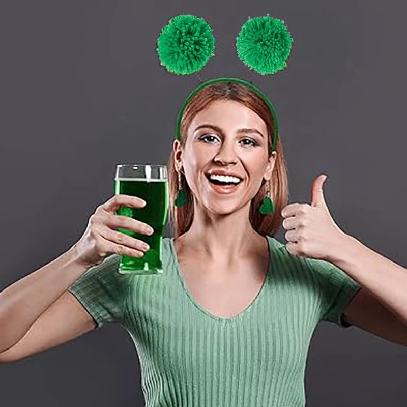 6 Pieces Pom Pom Headband Pom Yarn Headbopper Fluffy Ball Hairband for Adults Kids Events Celebrations Themed Parties (Green)