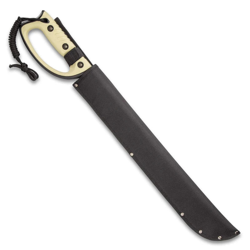 United Cutlery USMC Semper Fi Sawback Machete Knife with Sheath | Full-Tang Machete | 17 1/2" Non-Reflective Stainless Steel Blade | Saber-Style Handguard Handle | Modern Tactical Weapon - 24” Overall