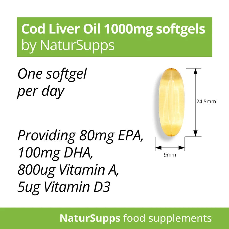 NaturSupps Cod Liver Oil Capsules 1000mg, 365 Capsules, High Strength, Omega 3, NaturSupps
