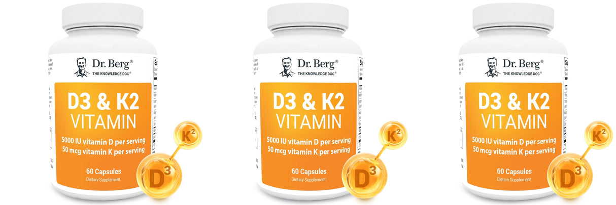Dr. Berg D3 K2 Vitamin 5000 IU w/MCT Powder - Includes 50 mcg MK7 Vitamin K2, Purified Bile Salts, Zinc & Magnesium for Ultimate Absorption - K2 D3 Vitamin Supplement - 60 Capsules