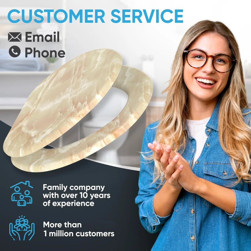 Sanilo Soft Close Toilet Seat ELONGATED, Quiet and Slow Close Lid and Seat, Strong Bumpers and Hinges, Marble Nature