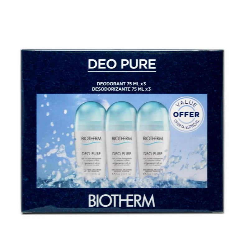 BIOTHERM DEO PURE TRIO ANTIPERSPIRANT ROLL-ON ALCOHOL FREE 3x75ML