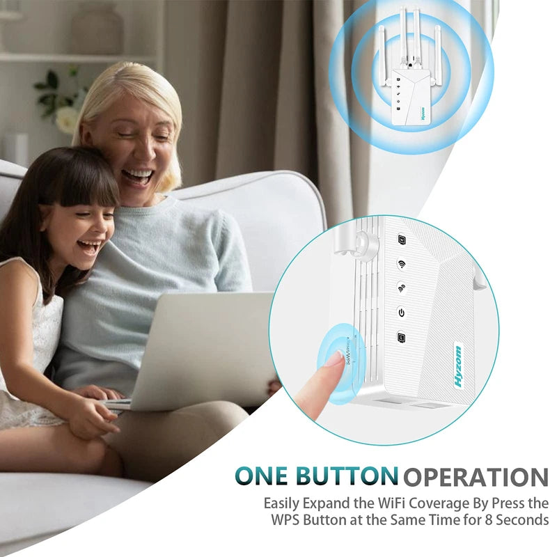 Hyzom WiFi Extender Signal Booster, 8000 Sq.ft Long Range Repeater Wireless Amplifier, 60% Faster | Broader Than Ever, Support More Network Devices for Home, Easy Setup