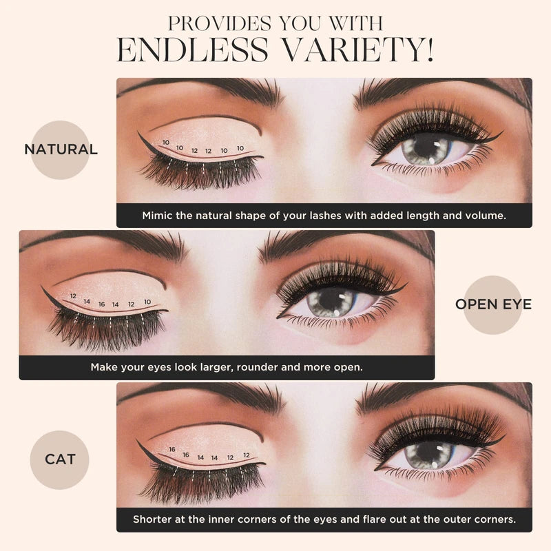 LASHVIEW Pack of 144 Cluster Lashes, DIY Cluster Eyelash Extensions, Mega Volume, Reusable, Individual Lashes, Cluster Volume Look, Super Thin Band & Soft (Volume, C-10-16 Mix)