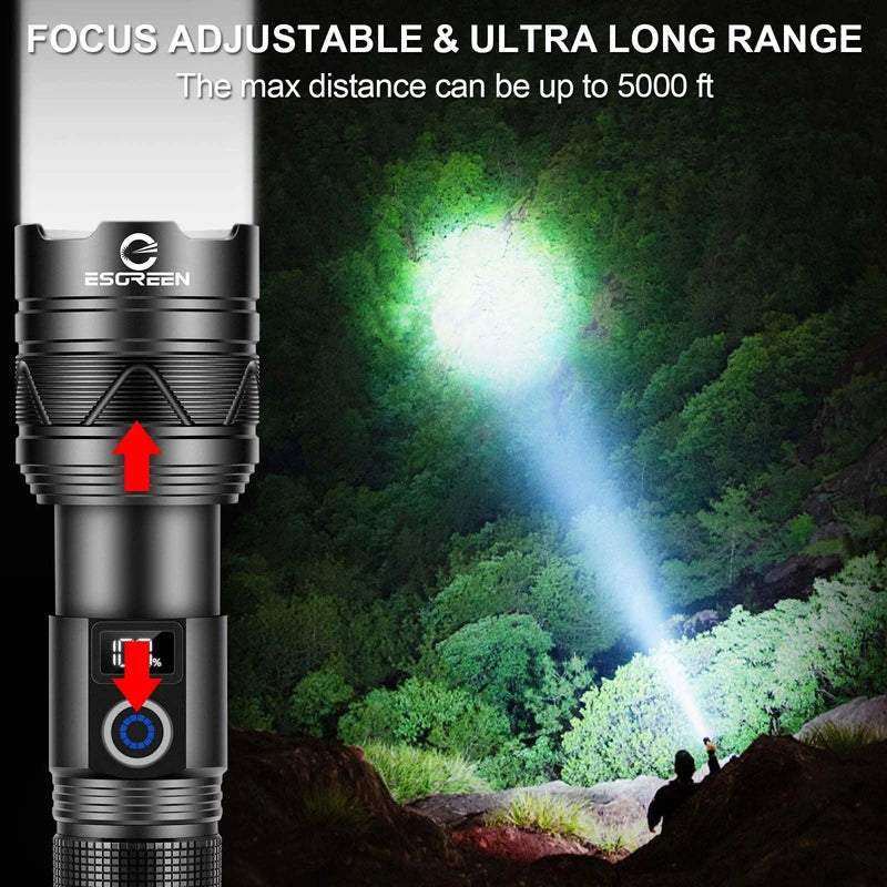 Esgreen Rechargeable Flashlights 1000000 High Lumens, Long Range 5000ft, Super Bright LED Flashlight USB C, High Powerd Multi-functional Heavy Duty Strong Flash Light High Beam, For Emergency Security Camping