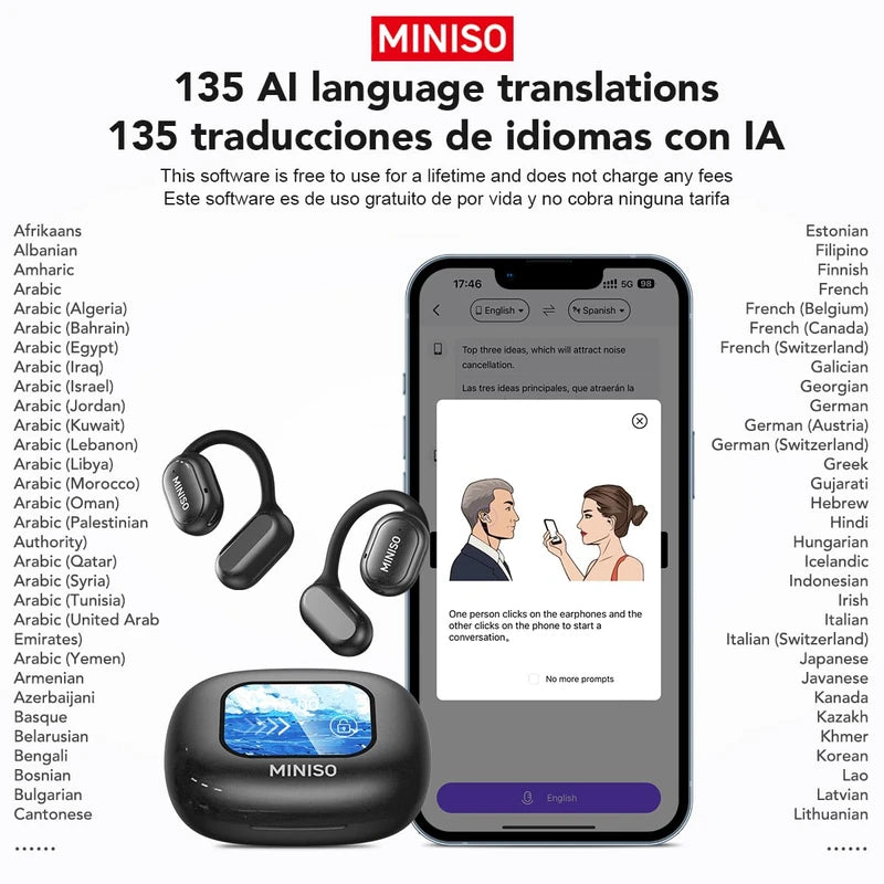MINISO X30 OWS Translation Wireless Bluetooth Earbuds Support 135 Languages Real Time Bluetooth Translation Support Playing Music Phone Calls Headphones & Meeting Summary Earphones