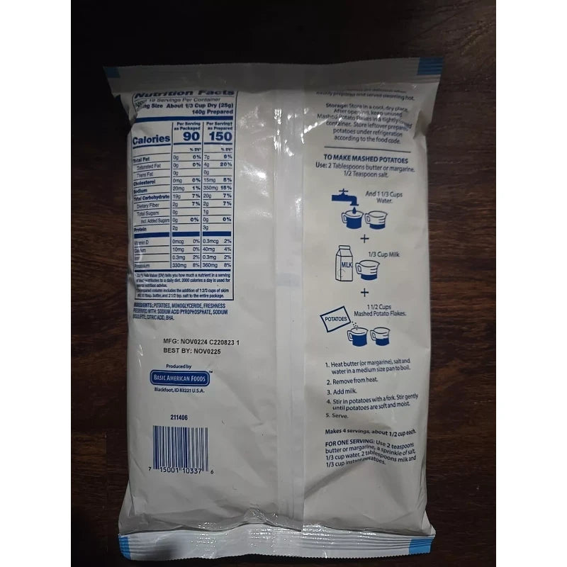 Basic American Foods INSTANT MASHED POTATO FLAKES 1 LB Gluten Free Quick Convenient BEST BY OCT 2025