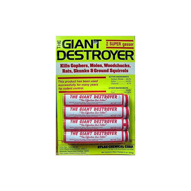 Atlas Atlas Giant Destroyer Smoke Bombs 12 Pack (48 Sticks) Kills Moles Gophers Skunks Rats Squirrels