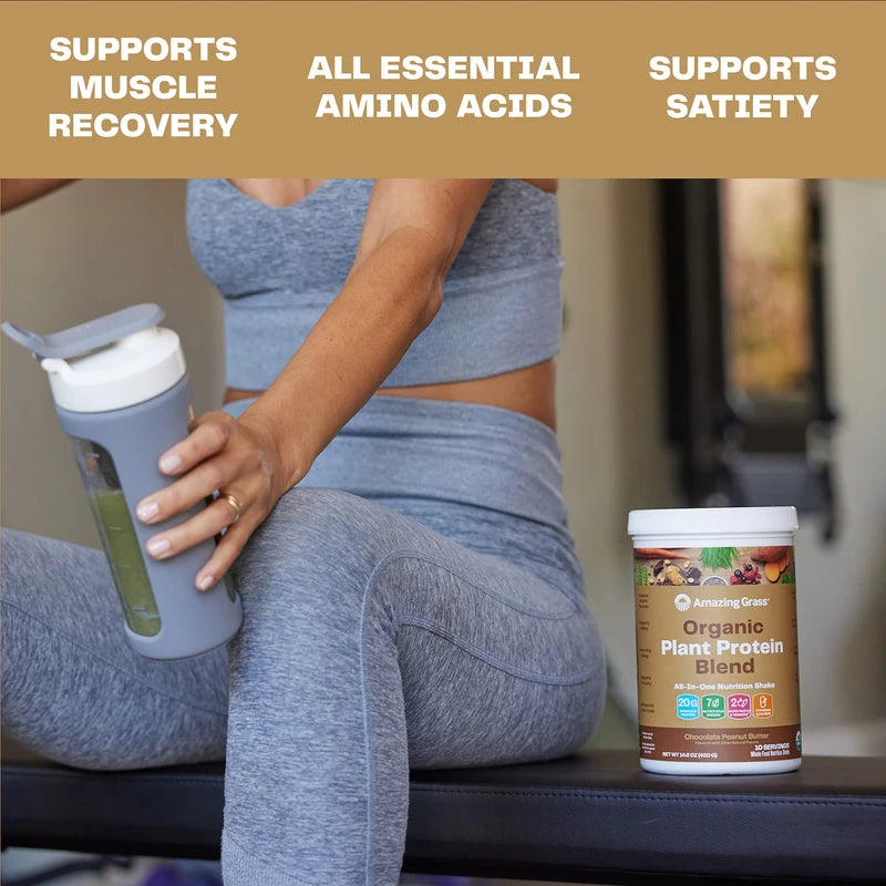 Amazing Grass Amazing Grass Organic Plant Protein Blend: Vegan Protein Powder, New Protein Superfood Formula, All-In-One Nutrition Shake With Beet Root, Original, 18 Servings (Chocolate Peanut Butter)