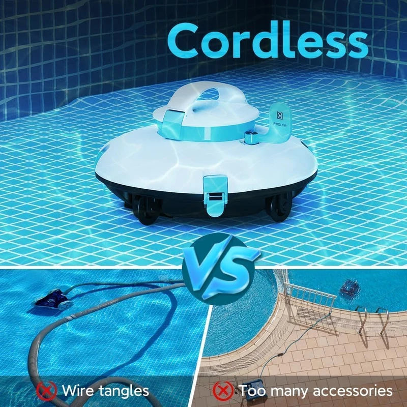PoolMr Cordless Robotic Pool Cleaner - Above Ground Pool Vacuum - 52 Ft/Min Speed, Dual-Motor, IPX8 Waterproof, Self-Parking, Ideal for Flat Swimming Pools, Blue Model2 (Updated Version)