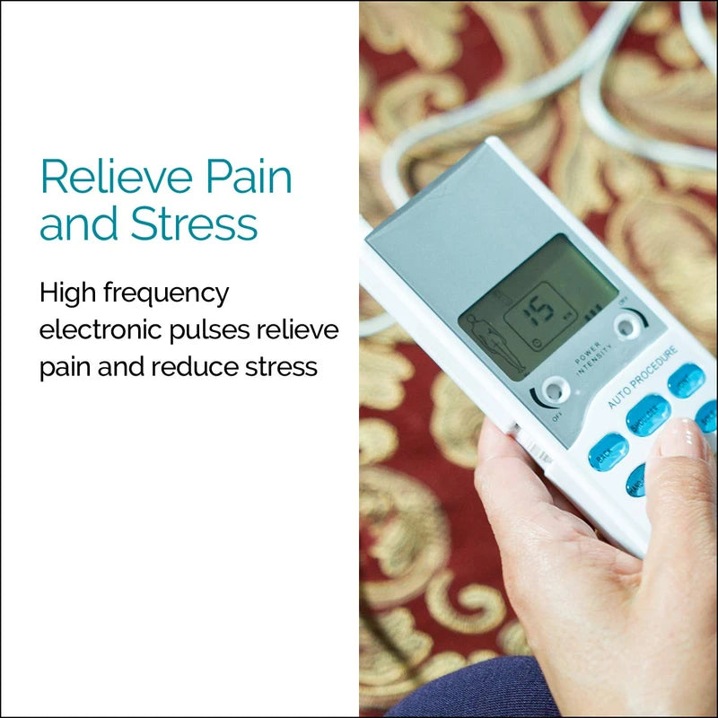 TruMedic TENS Electronic Pulse Unit & 4 Electrode Pads - For Muscle Stiffness, Soreness, Aches & Pains, Perfect for Relaxing Tight Muscles & Nerves for Electrotherapy Pain Management (PL-009)