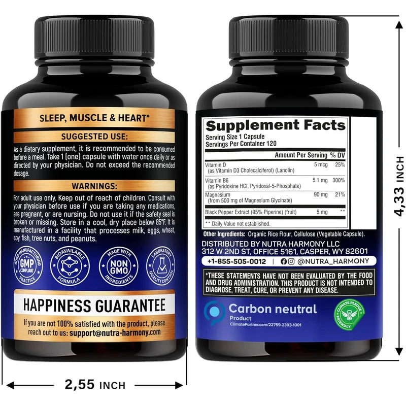 Glicinato de magnesio 500 mg – Suplemento quelatado – 98% de alta absorción – Apoyo para el sueño, la salud muscular y cardíaca – Fabricado en Estados Unidos, probado en laboratorio y sin OMG – 120